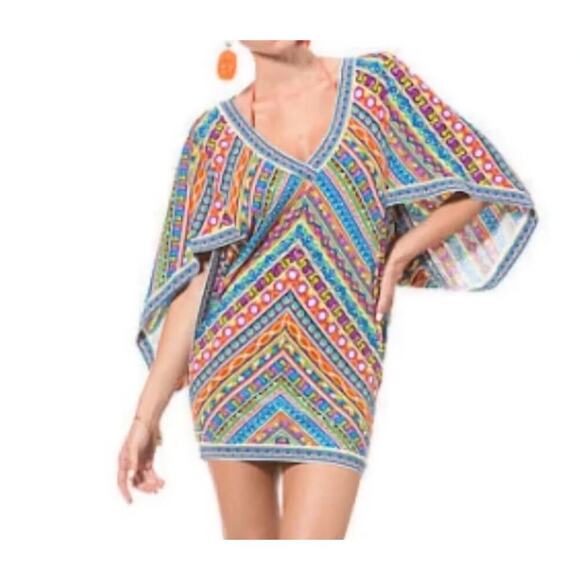 Trina Turk Peruvian Stripe Kimono Swimsuit Beach Cover-Up Dress tropical Medium. - Picture 2 of 7